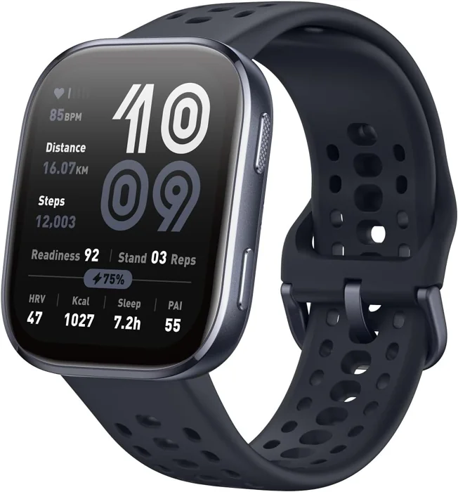 Amazfit Bip 6 smartwatch, Black, square AMOLED display and silicone band